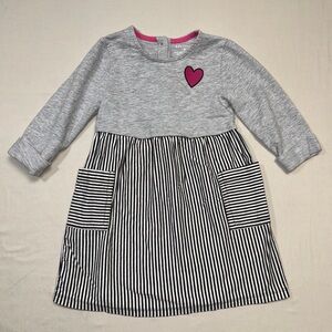 🆕 Heart Striped Dress Girl’s 4T Long Sleeve Fit & Flare Jersey Cozy Cute Winter